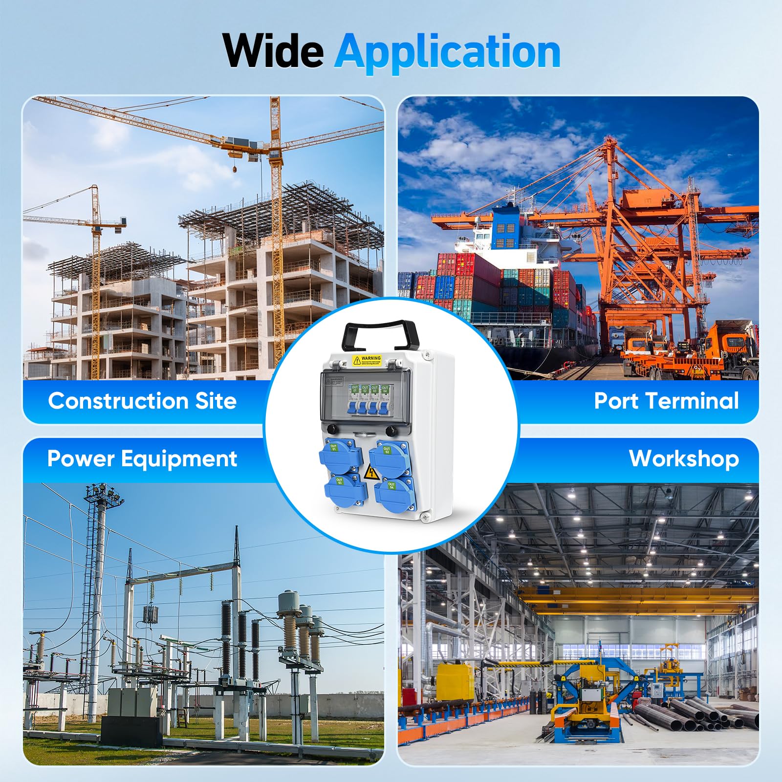 Cofanetto Elettrico di Cantiere 4 x 230V, IP54, Quadro Elettrico Esterno Impermeabile, Distributore di Corrente Elettrica per Officine, Cantieri e Fabbriche