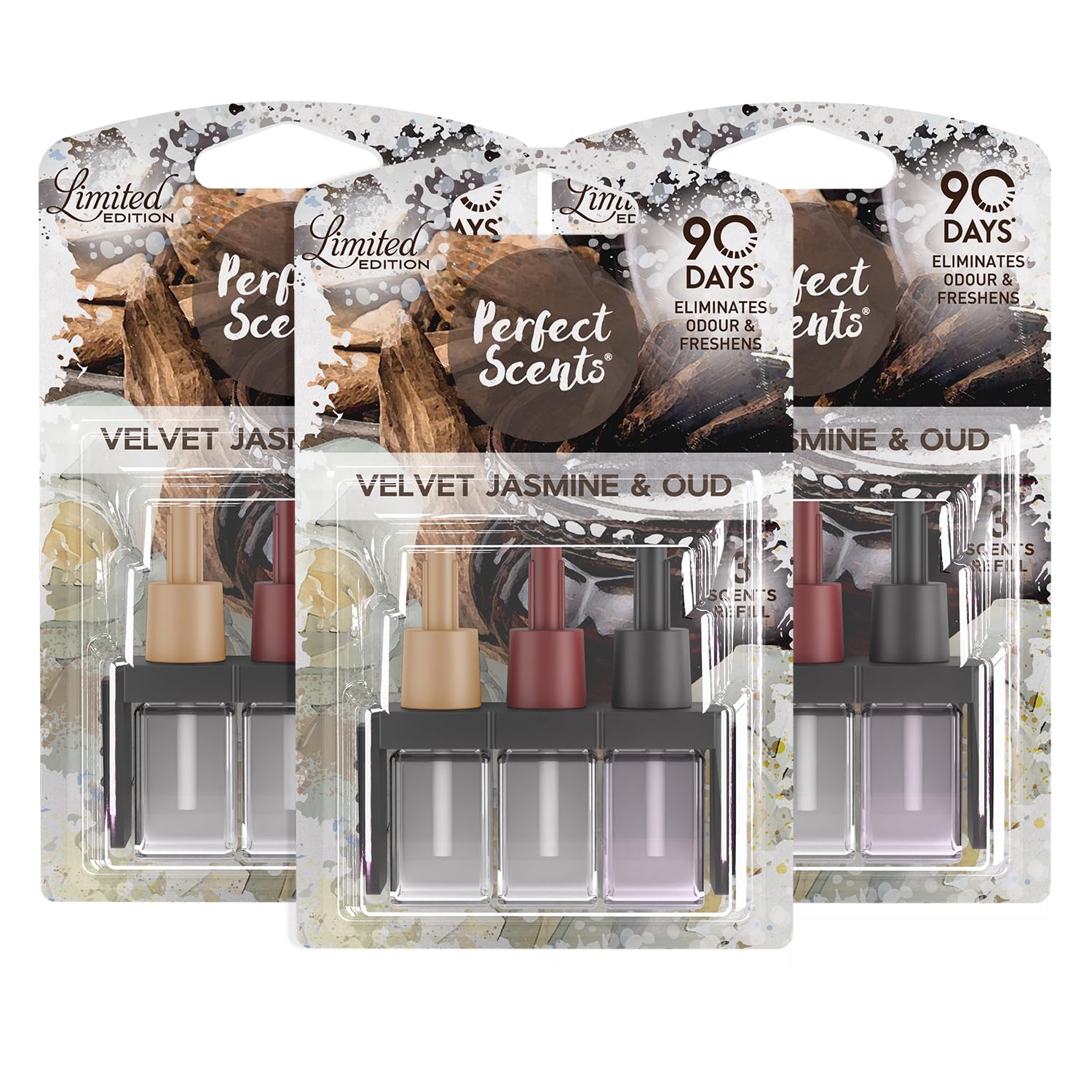 3 x Perfect Scents Plug In Refill Air Freshener - Compatible with 3volution - Jasmine & Oud 20ml per Pack