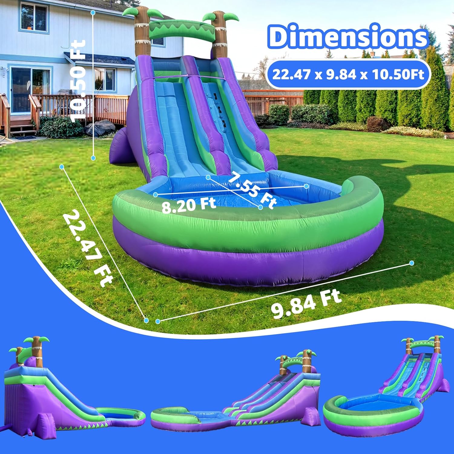 22FT Commercial Grade Water Slide for Kids，PVC+Oxford Inflatable Water Slides,Big Airtight Splash Water Pool,with 550W Enhanced versionpowerful Blower Bounce House for Party Fun(Rainforest)