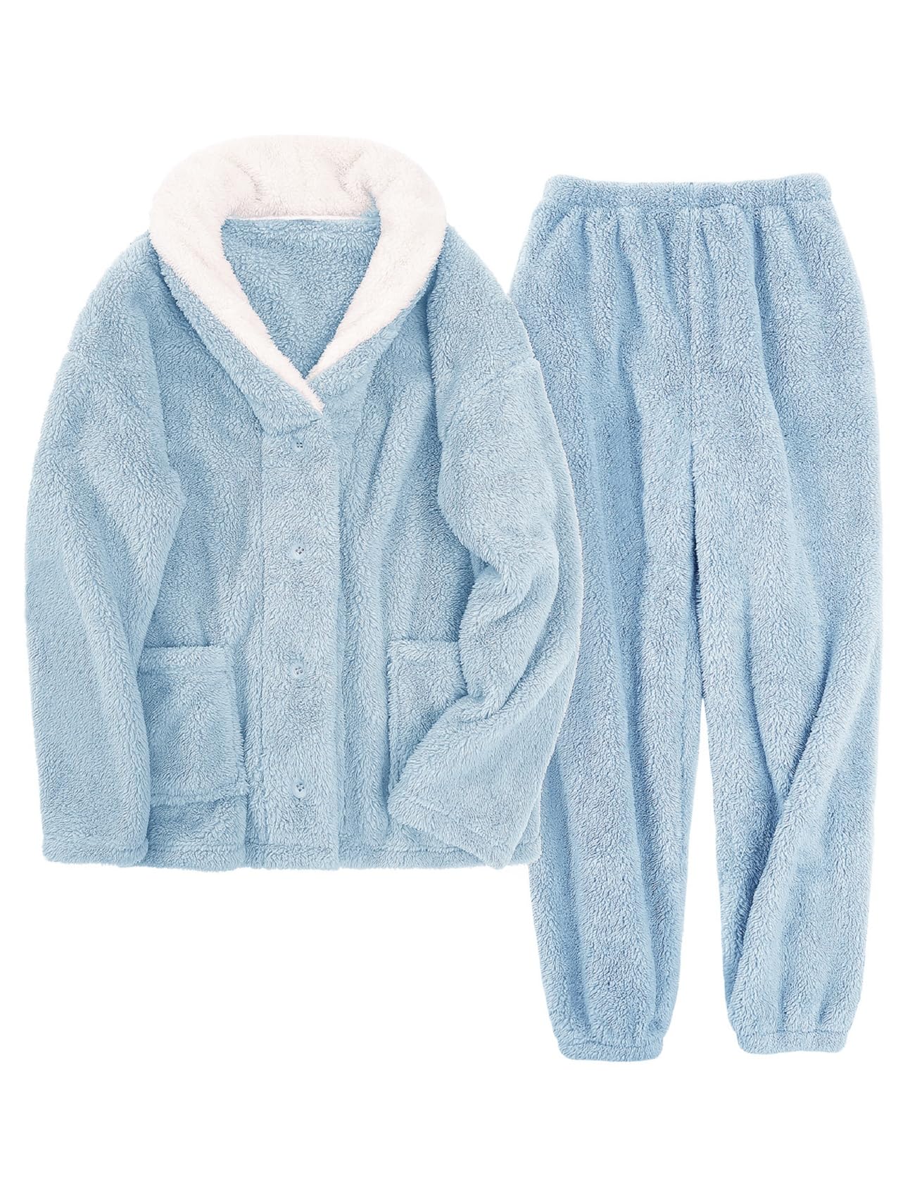 Conjunto de pijama mullido para mujer, pijama de forro polar suave de 2 piezas, camisón cálido y esponjoso, ropa de dormir de felpa