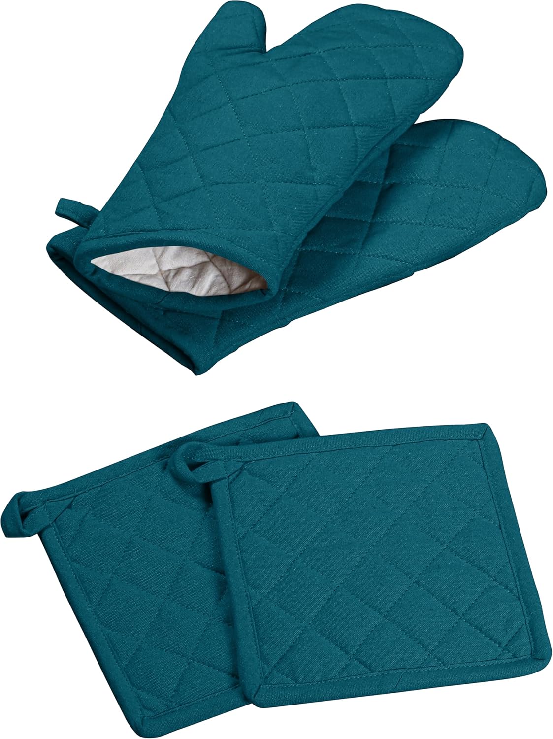 Oven Mitt & Pot Holder 100% Cotton Heat Resistant Kitchen Oven Mitt (7"x13") & Pot Holder (8"x8") for Gifts, Chef, Restaurants - Teal