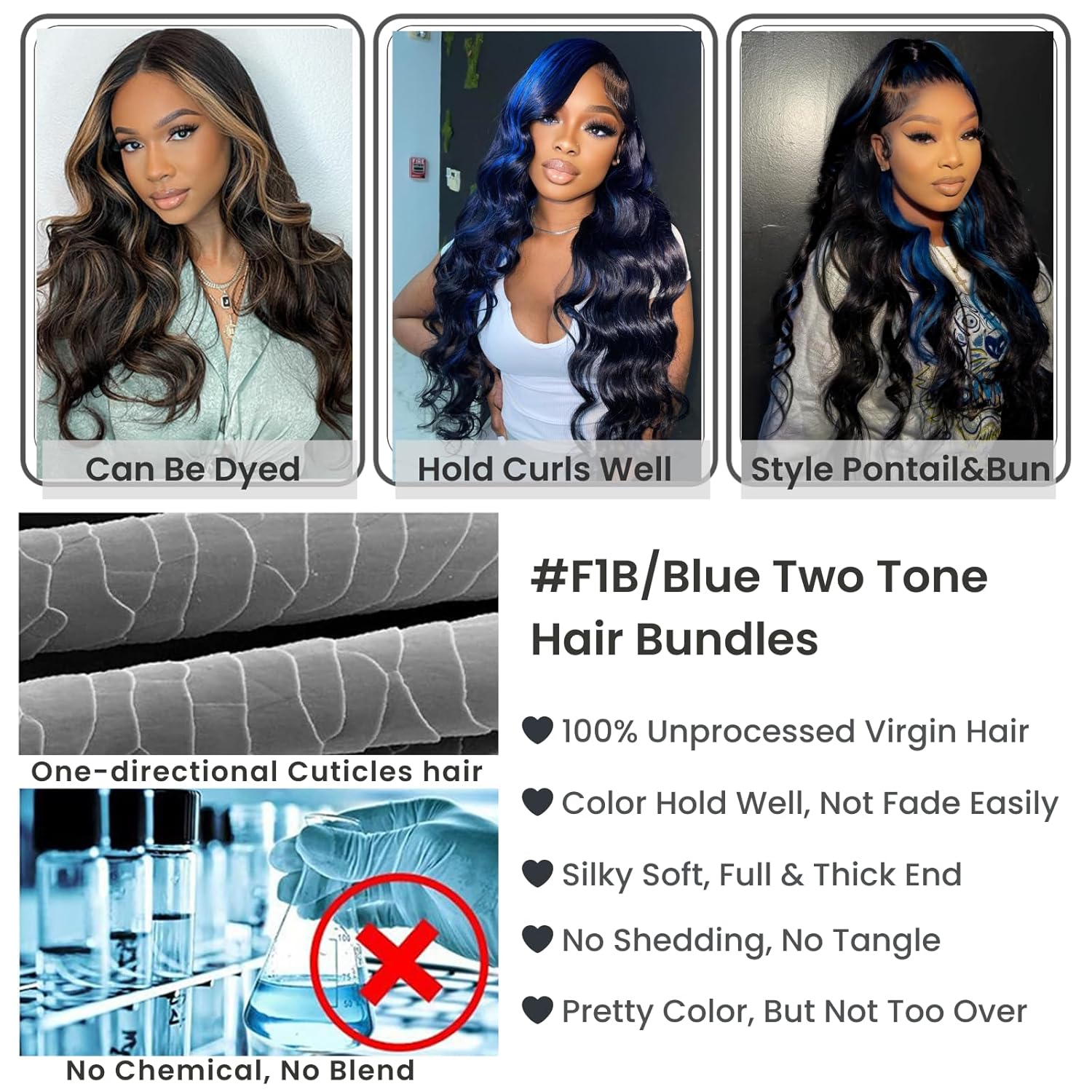 ALHER Black Mix Blue Highlight Body Wave 4x4 Lace Closure, 12A #1B/Blue Colored Closure Free Part Pre Plucked with Baby Hair, 100% Virgin Remy Human Hair for Black Women 150% Density 10 Inch