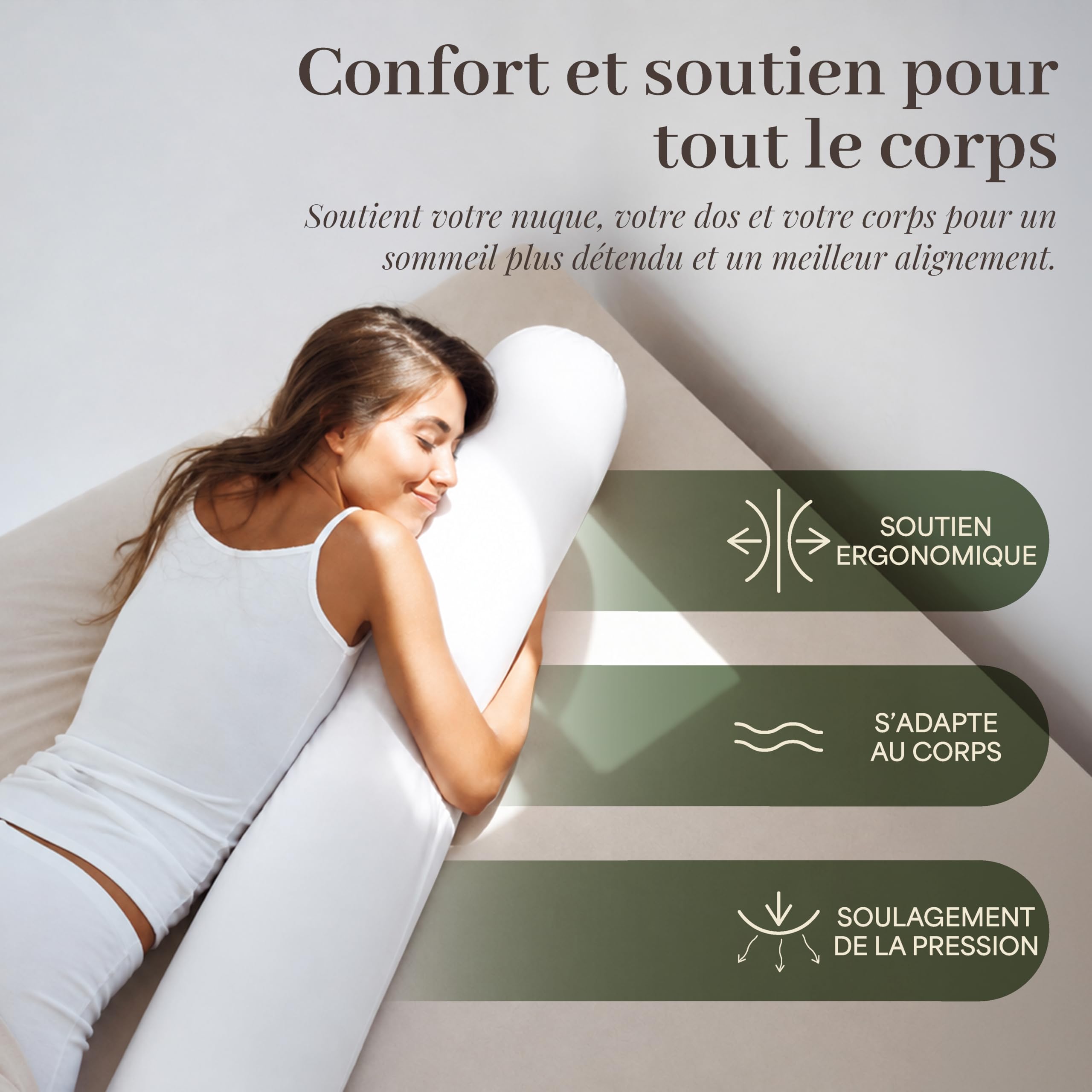 FAM Home Traversin 160 cm 1 pcs - Oreiller Traversin 21 x 160 - Polochon 160 cm pour 2 Personnes Orthopédique Respirant Lavable Fibres Creuses en Polyester Recyclé qualité hôtelière Douce
