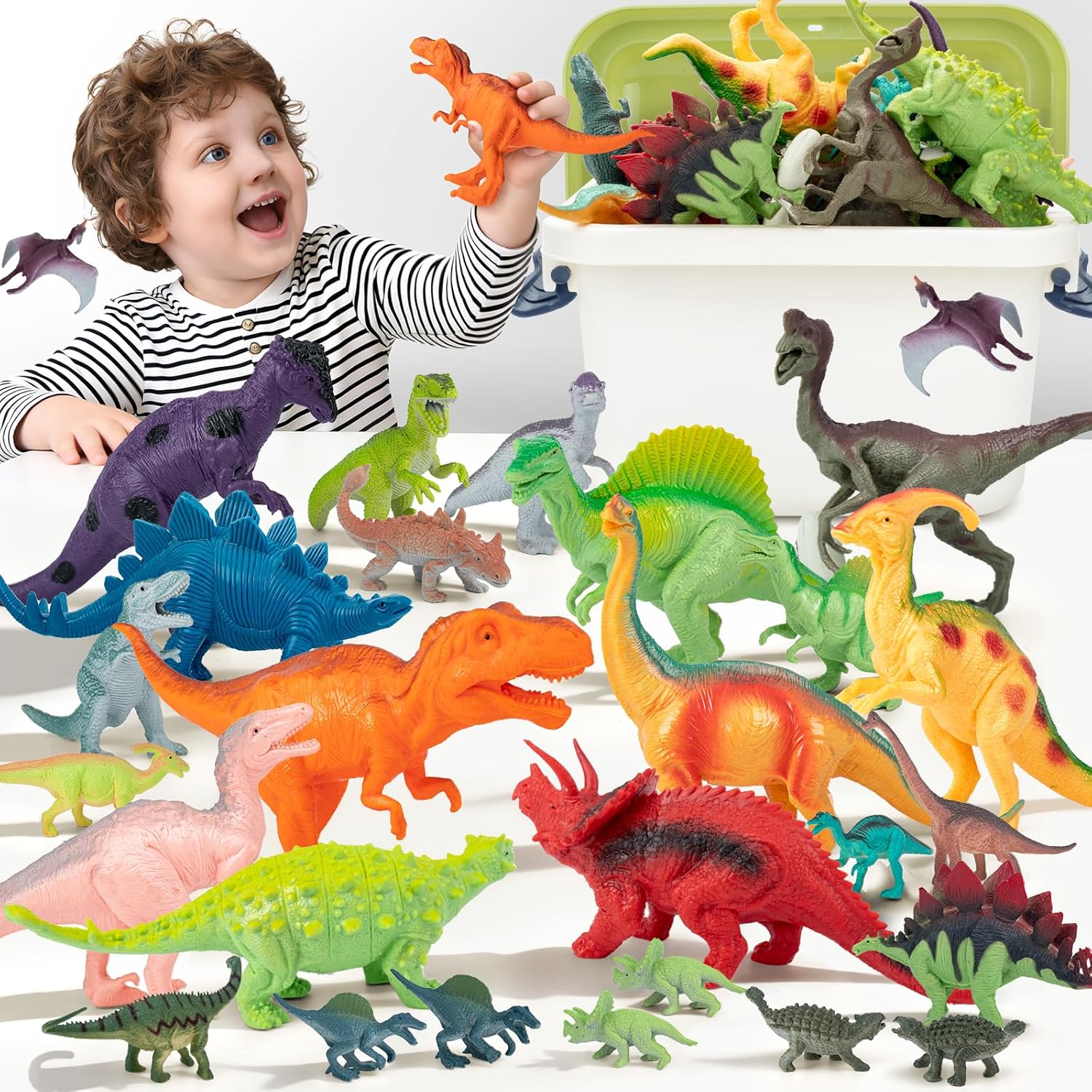 Family Joy Bundle: Indestructible Dog Chew Toy,28-Piece Realistic Dinosaur Toy Set,Perfect for Interactive Playtime with Kids & Dogs