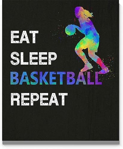 Eat Sleep Basketball Repeat Quote Wall Art 11x14 Unframed Print Poster, Gift for Woman Basketball Player, Coach, Referee or Basketball Fan. Teen