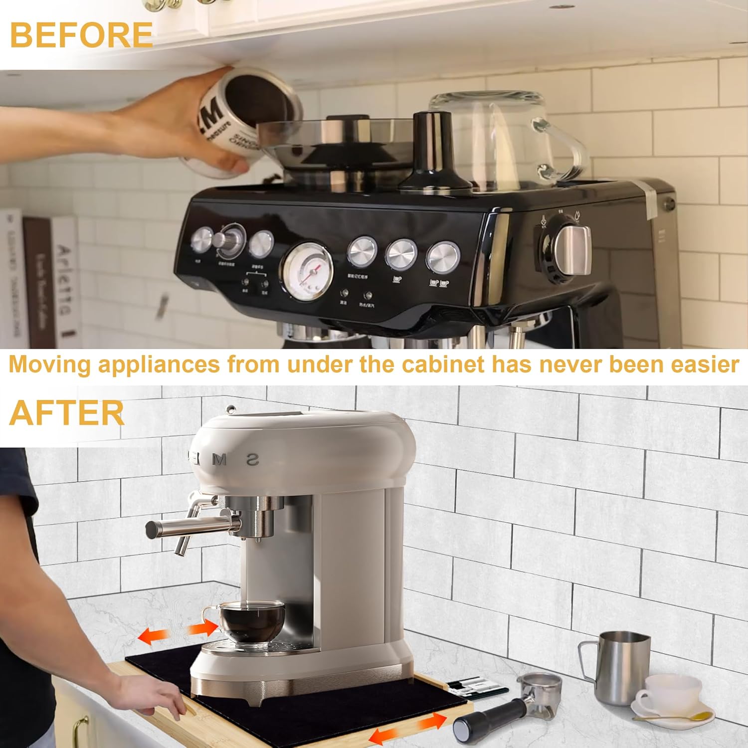 minboo bamboo appliance slider,sliding tray for coffee maker, kitchen countertop appliance rolling tray,slides easily from under the cabinet,wide - small (12" wx10 d) bamboo-s wide - large (12"wx10"d)