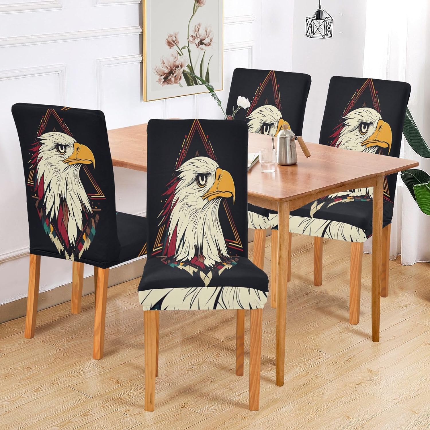 ALAZA Chair Covers for Dining Room, Indian Boho Geometric Eagles Stretch Chair Cover Sets Chair Protector Removable Washable for Ktichen Restaurant Hotel