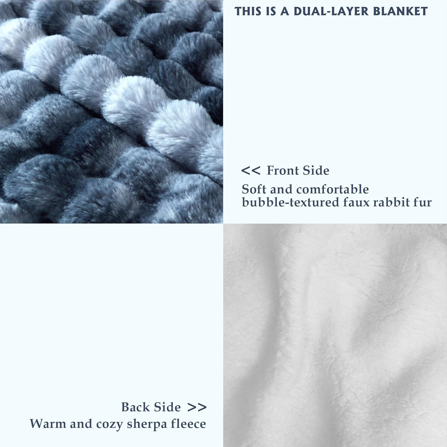 50x60 Inches Ultra-Soft Fuzzy Faux Fur Plush Throw Blanket - Thick, Warm Sherpa for Couch, Sofa, Bedroom, Camping - Decorative Blanket for Cozy Warmth, Bubble Dark Blue Tie Dye - Image 3