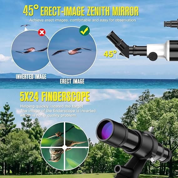 Telescope for Adults High Powered Astronomical,80mm Aperture 900mm Professional Refractor Telescopes for Astronomy Beginners 36-270X FMC with AZ Mount Tripod,Carrying Bag,Phone Adapter