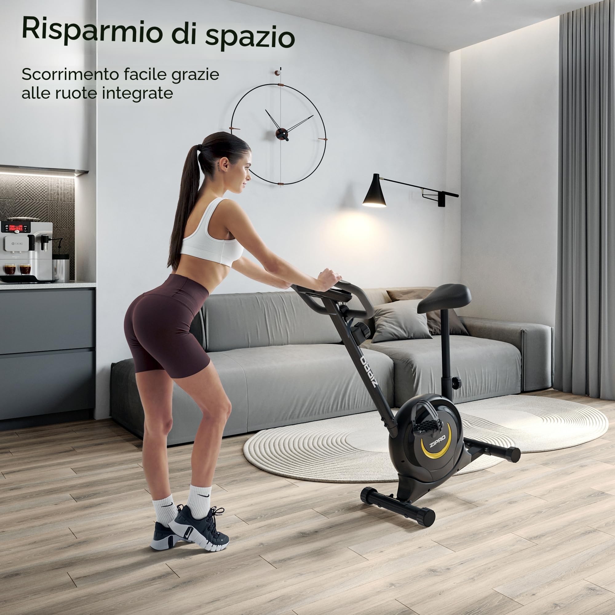 ZIPRO Cyclette da Casa con 8 Livelli di Resistenza Magnetica, Supporto per Smartphone, Schermo LCD, Sella Regolabile, Cyclette per Casa per Più Esercizi, Ciclette Professionale da Camera (One S)