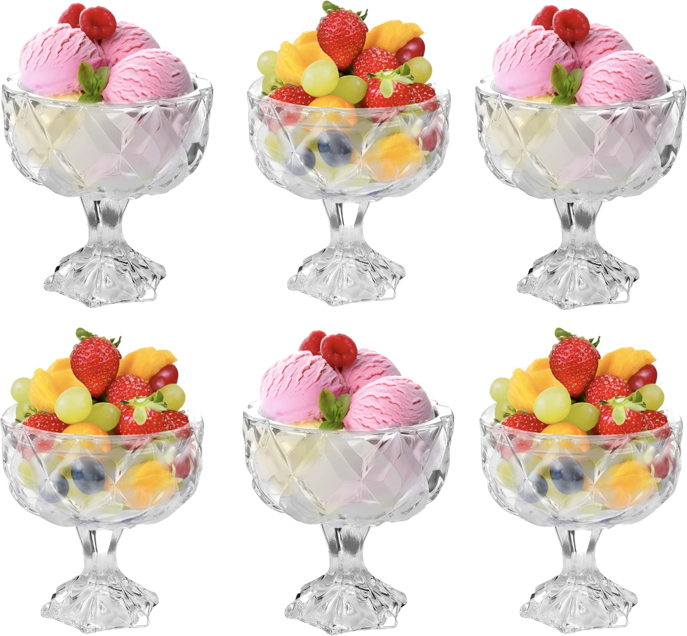 Cocktail Glasses Ice Cream Glass Bowl, Cocktail Bowls Diamond Dessert Fruit Crystal– Appetizer Fruit Cocktail Pudding Glass Cups Set of 6