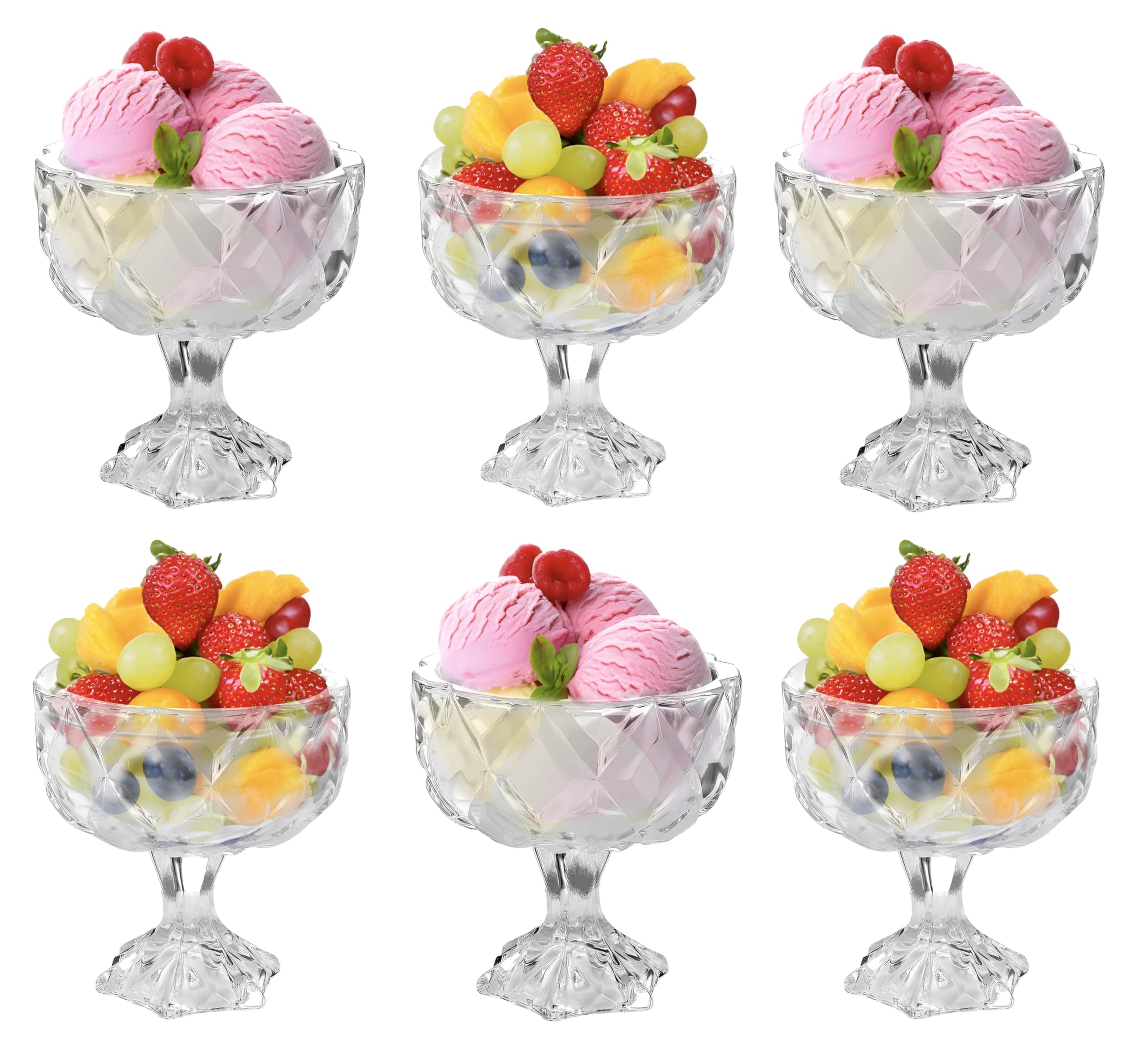 Cocktail Glasses Ice Cream Glass Bowl, Cocktail Bowls Diamond Dessert Fruit Crystal– Appetizer Fruit Cocktail Pudding Glass Cups Set of 6
