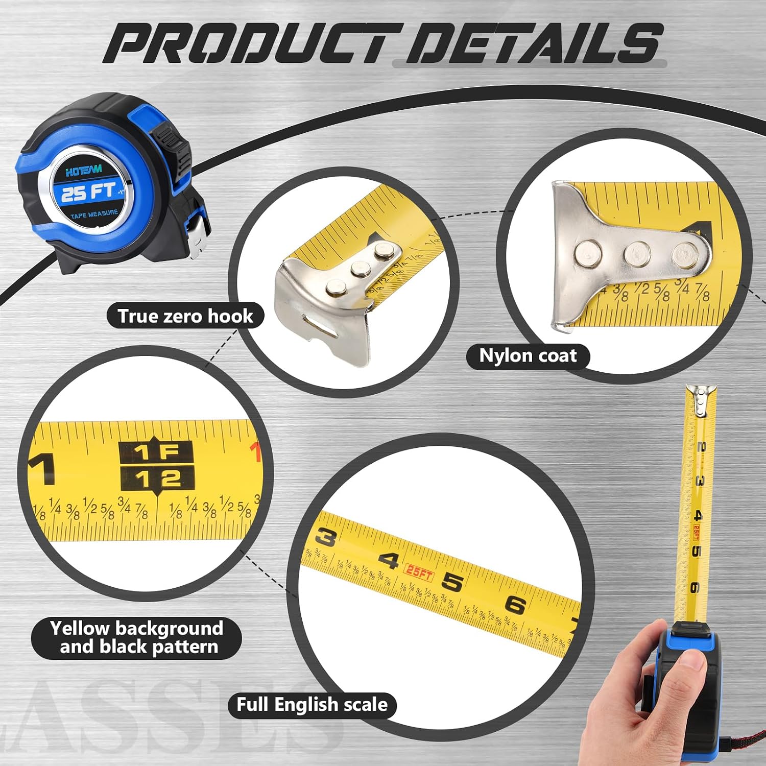 Hoteam 20 Pcs Tape Measure with Fractions 1/8 Steel Measuring Tape Retractable Easy Read Measurement Tape Steel Power Tape Wide Blade Tape Measure (25FT 1 inch)