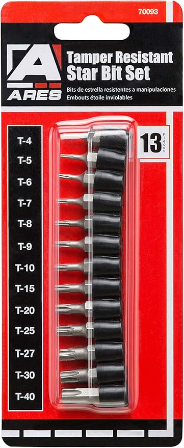 ARES 70093-13-Piece Tamper Resistant Star Bit Set - S2 CNC'd Security Bits - Storage Holder Included