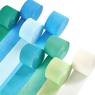 Light Blue Crepe Paper Streamers 8pcs 656ft Pack of Slate Blue Beige White Green Crepe Paper Streamers for Birthday Gender Reveal Baby Shower Mermaid Under The Sea Party Decorations