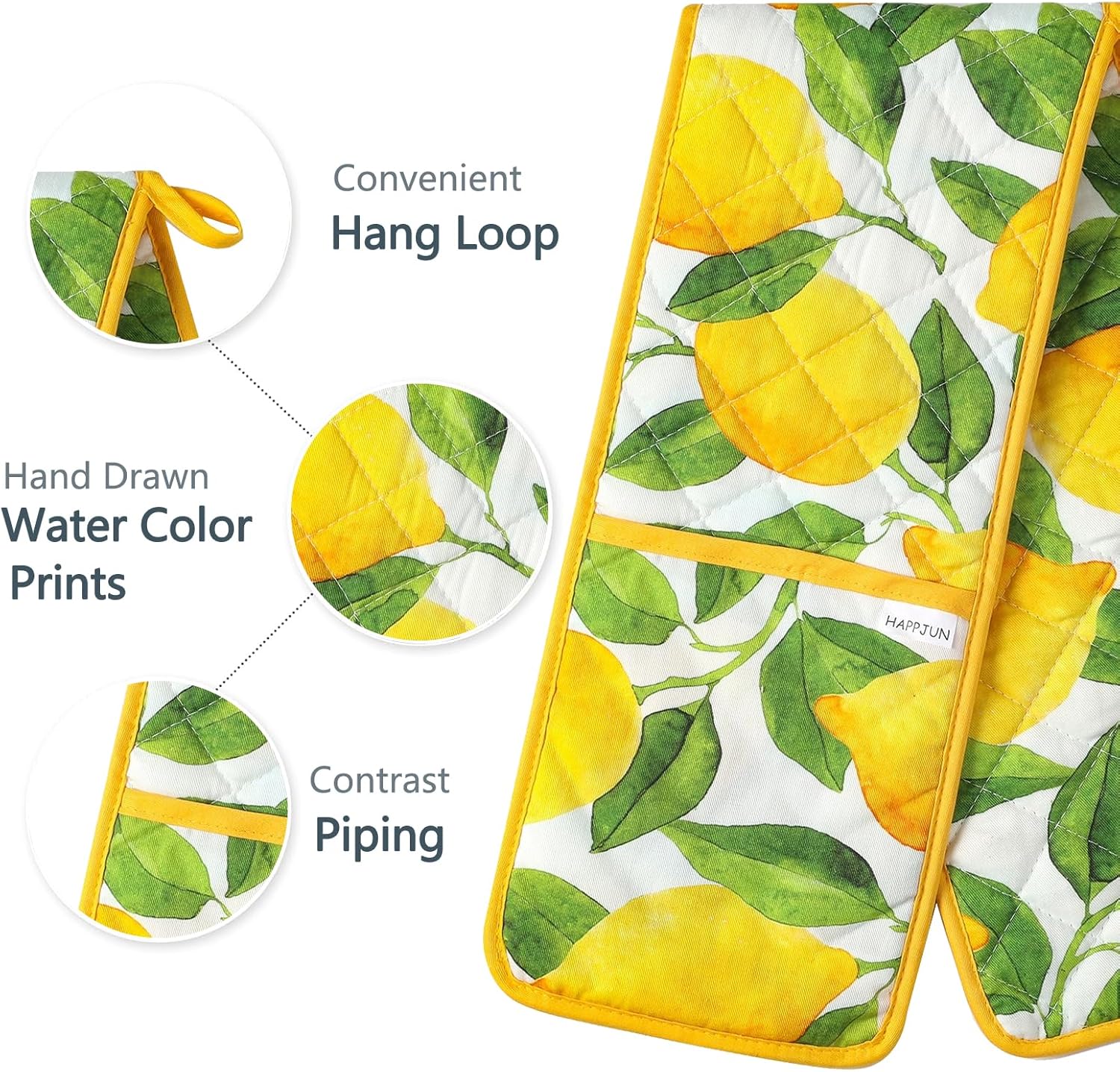 Yellow Double Oven Mitt Lemon Heat Resistant Non-Slip Kitchen Cotton Gloves Extra Long for Kitchen Cooking Baking Barbecue Grilling - Image 2