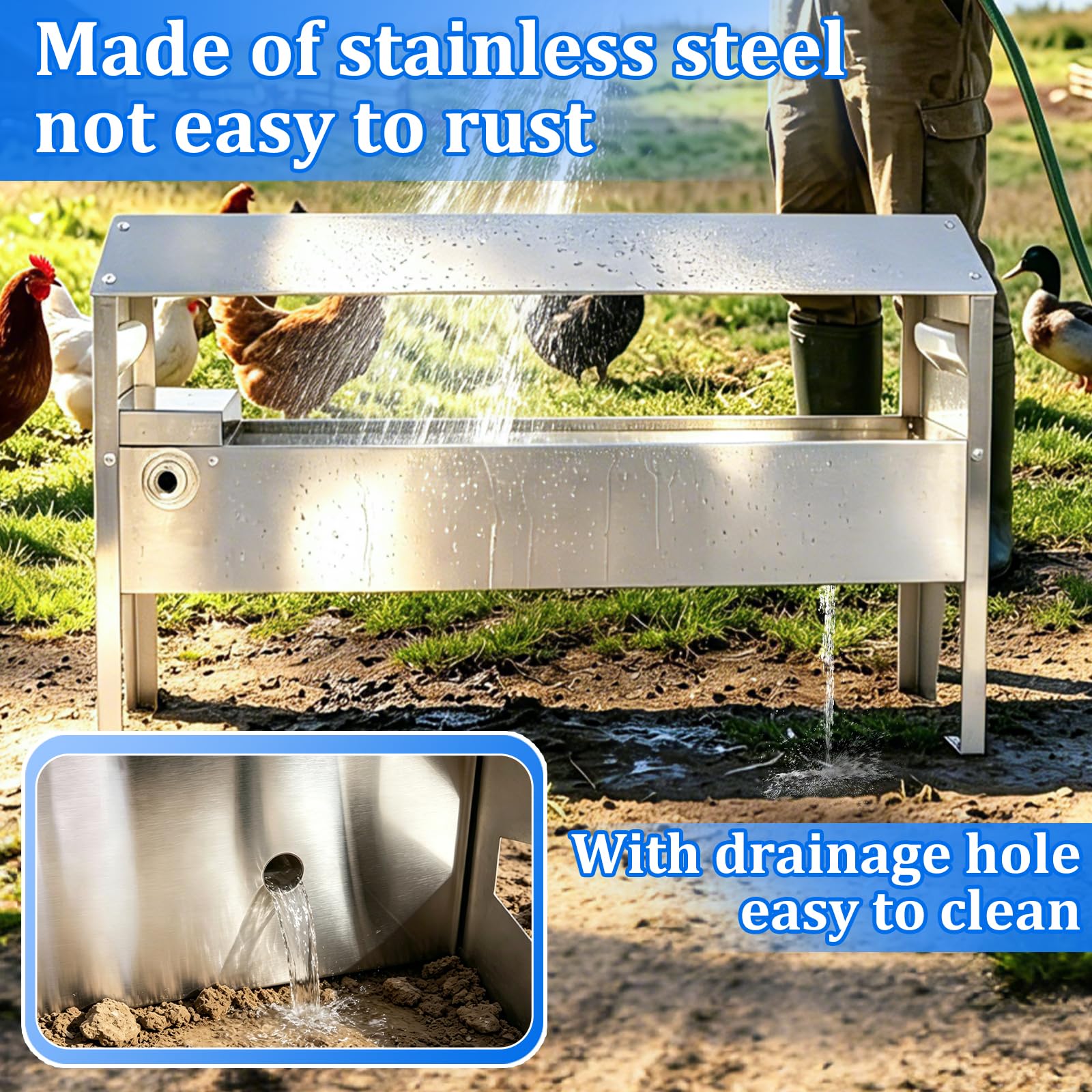 Bebedero automático para pollos de acero inoxidable con válvula de flotador dispensador de agua para pavo, codorniz, pato, ganso