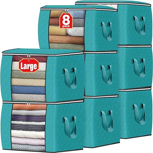 Miniatura 66 de Fab totes Paquete de 6 bolsas de almacenamiento plegables para mantas, contenedores de almacenamiento para organizar dormitorio, armario, ropa, Gris