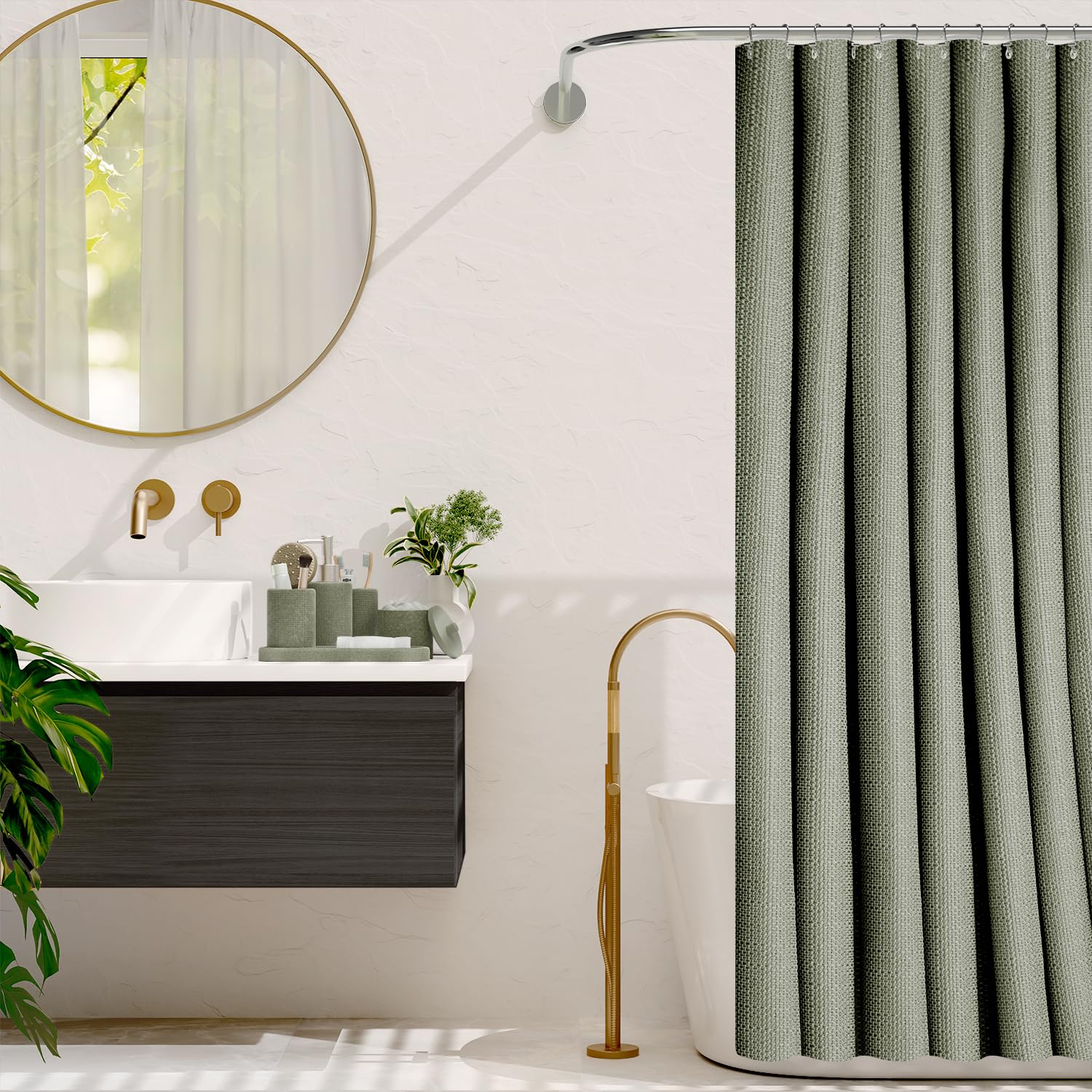 Clara Clark Juego de Accesorios de baño Verde Salvia, Juego de Accesorios de baño de 5 Piezas, Juegos de baño con dispensador de jabón, Soporte para Cepillo de Dientes, Vaso, Tarro de hisopo de