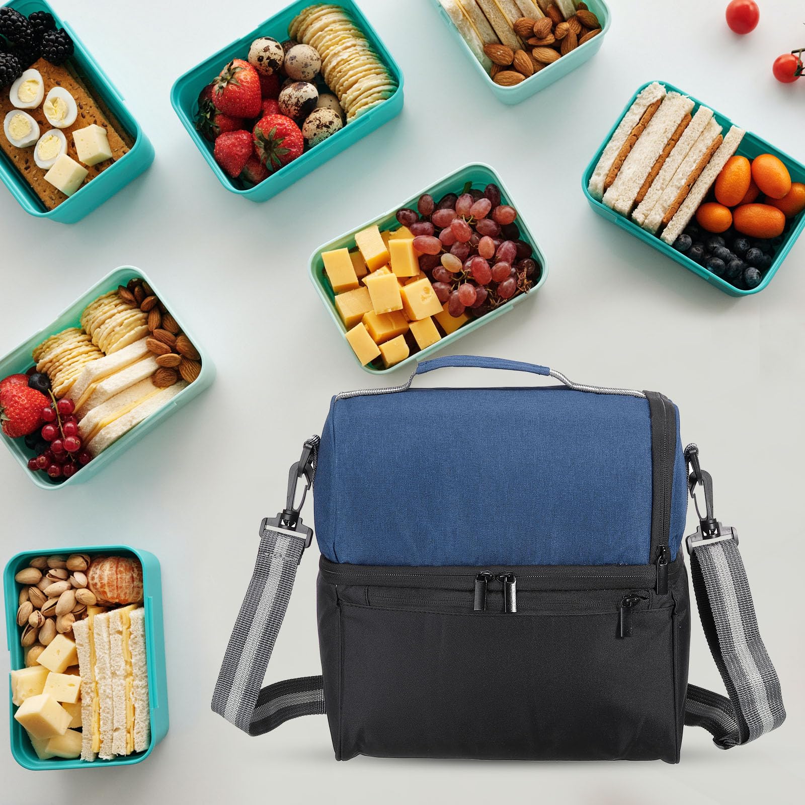 Sac à déjeuner isotherme en tissu Oxford imperméable, sac fourre-tout thermique portable, boîte à déjeuner, récipient alimentaire pour le travail, le bureau, le pique-nique en plein air, 26,7 x 18 x