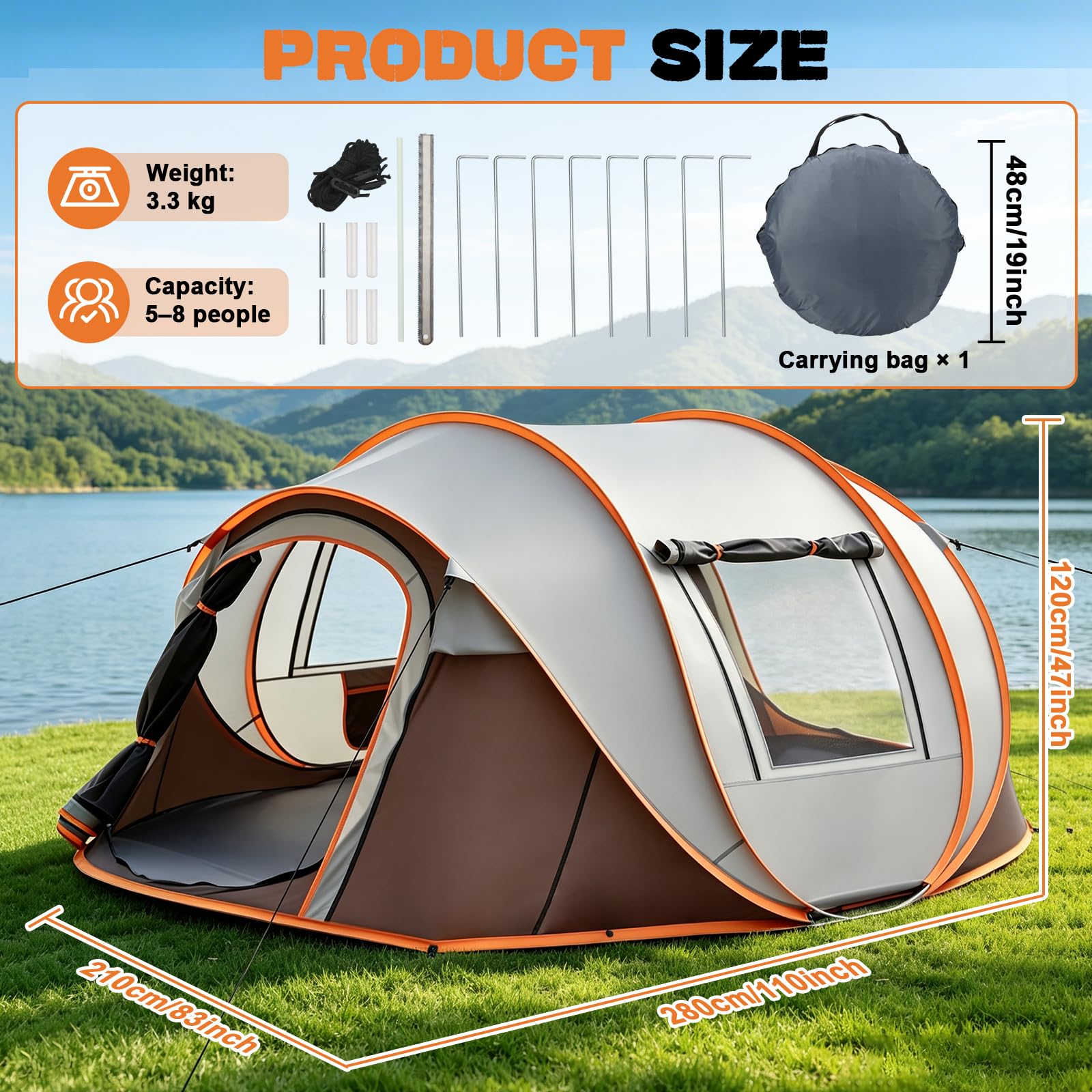 Camping Zelt, Pop Up Zelt 4-5 Personen, Automatisches Aufstellzelt in 3 Sekunden, Wurfzelte Wasserdicht Sonnenschutz, Familie Zelt, Tragbares Leichtes Kuppelzelt für Outdoor Camping