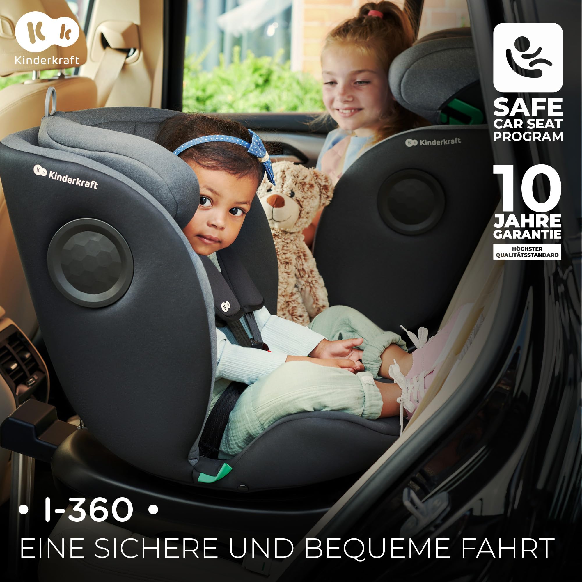 Kinderkraft I-360 Kindersitz 0-36 kg, I-SIZE 40-150 cm, Reboarder 360 grad drehbar, Kinderautositz mit Isofix station, FWF und RWF, Verstellbare Kopfstütze/Rückenlehne mit Liegeposition, Grau