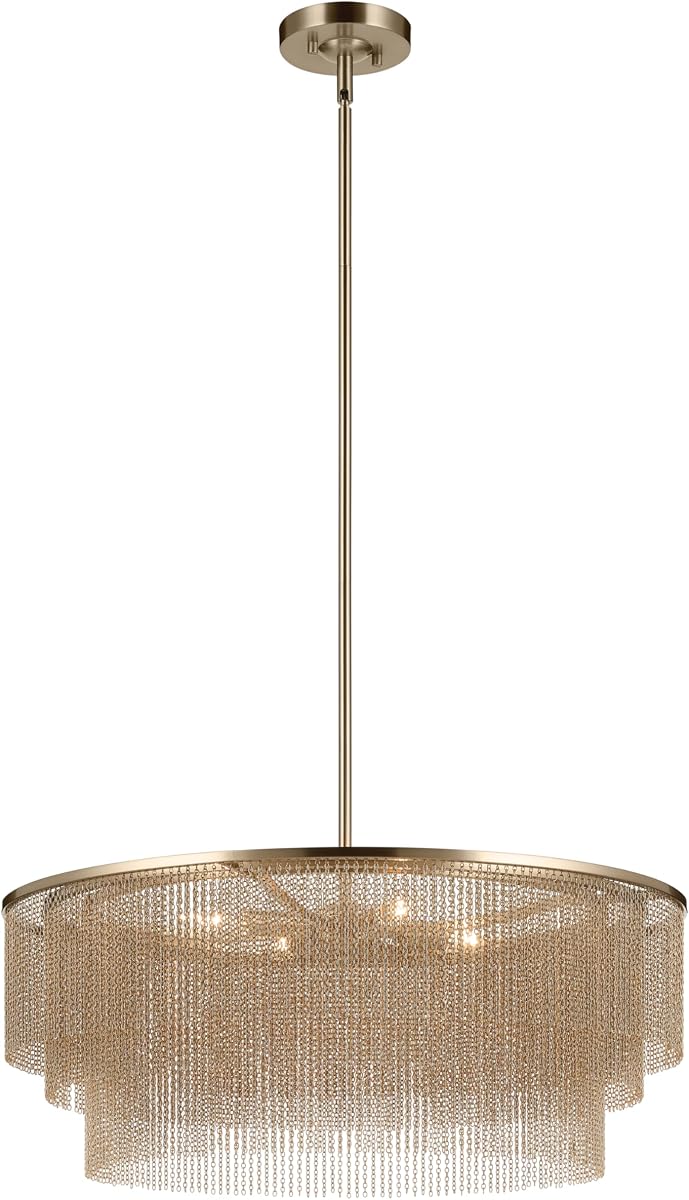 Kichler Khaite 4-Light Chandelier Light, Champagne Bronze | Mid-century modern chandelier with cascading fringe design (26" x 16.25"), 52823CPZ