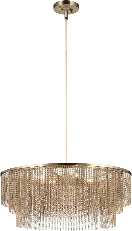Kichler Khaite 4-Light Chandelier Light, Champagne Bronze | Mid-century modern chandelier with cascading fringe design (26" x 16.25"), 52823CPZ