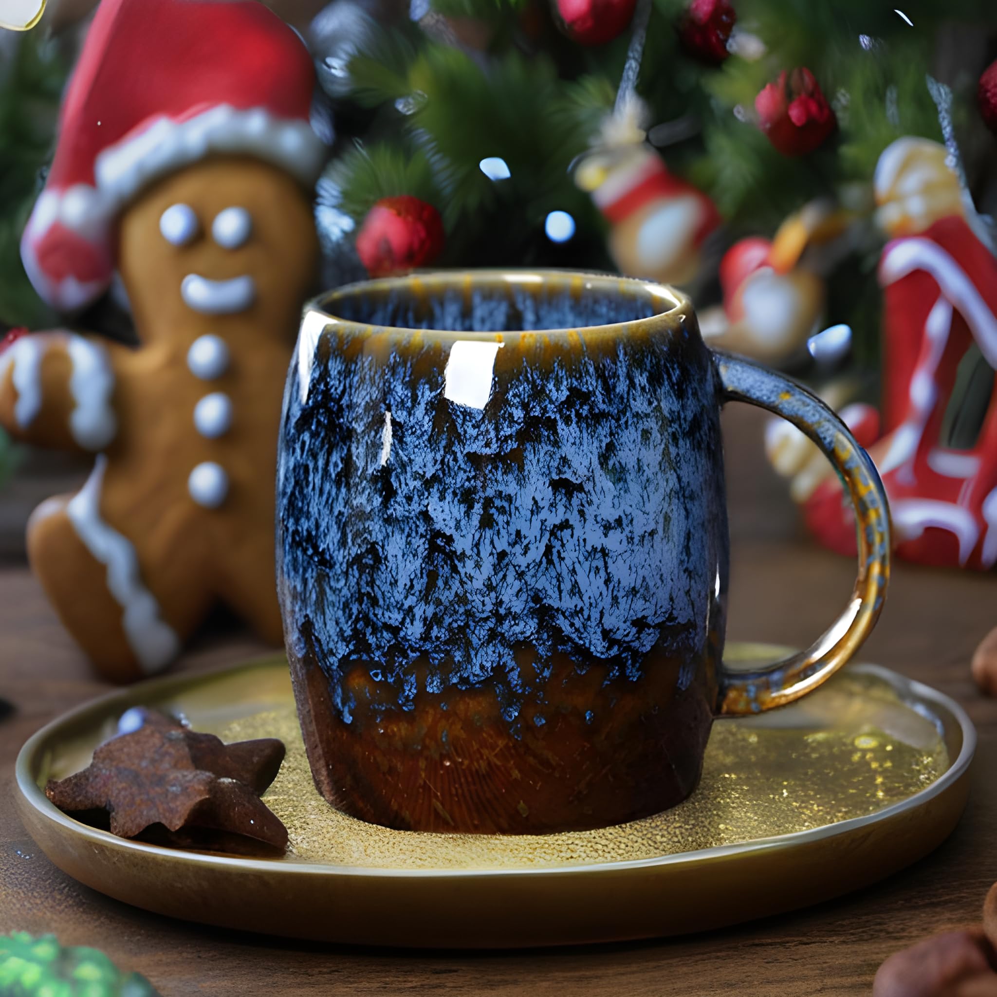 ZPPLD Coffee Mug,450ML Ceramics Coffee Cup,Stoneware Coffee Mugs,Stoneware Coffee,Large Tea Cups Mugs,Porcelain Coffee Mug,Cappuccino Cups (Blue) - Image 2
