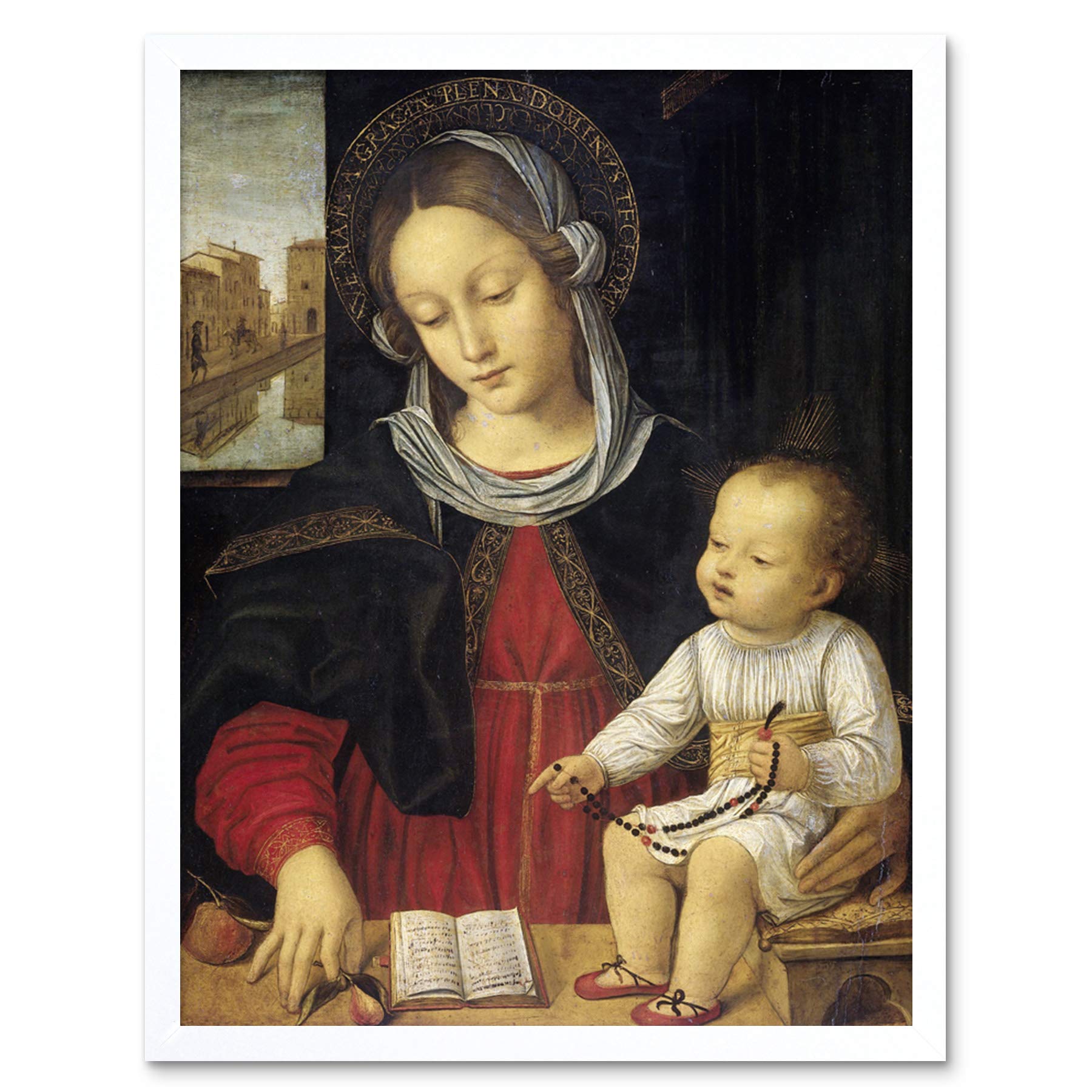 Artery8 Borgognone Madonna And Child Religious Painting Art Print Framed Poster Wall Decor 12x16 inch