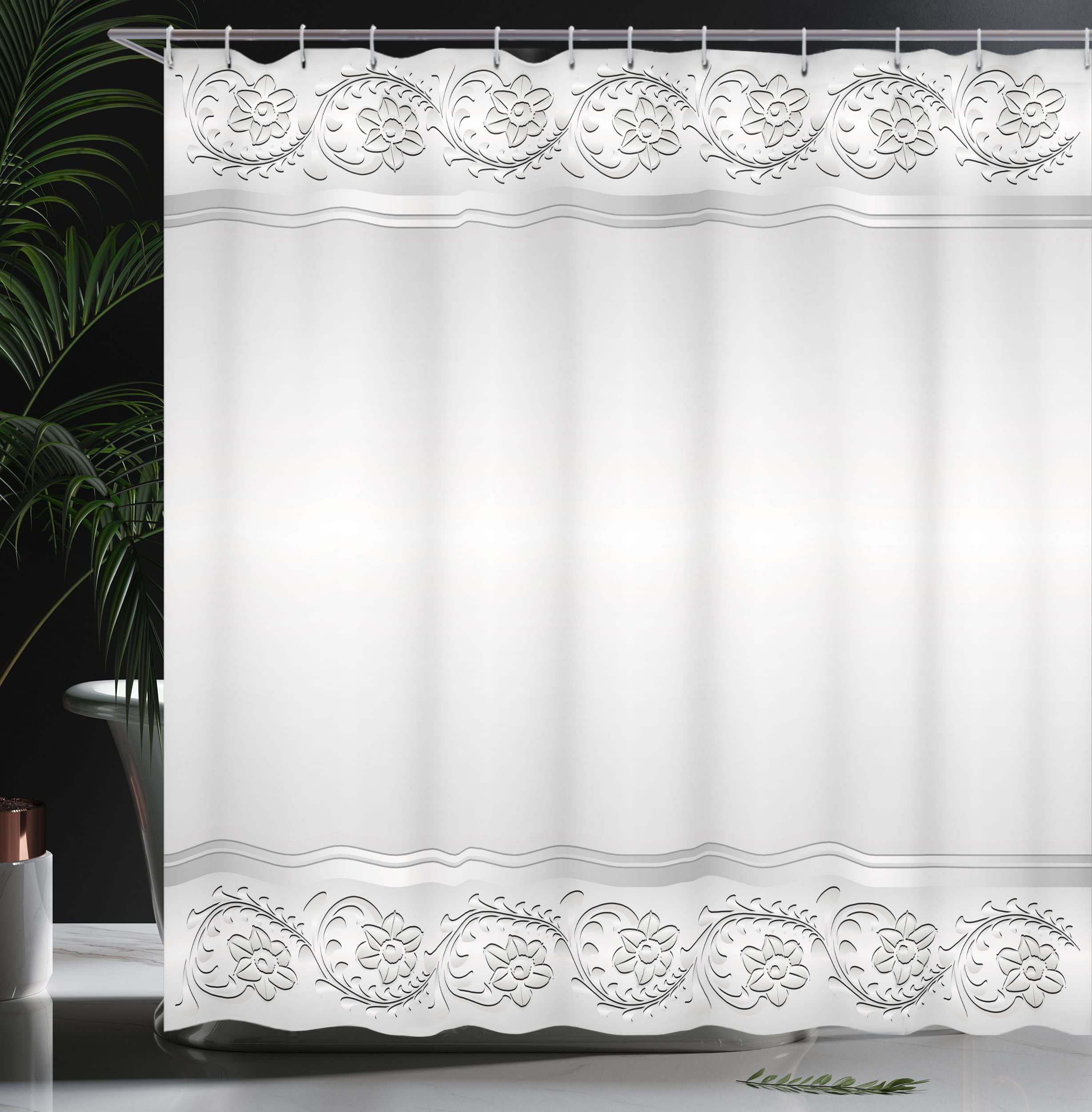 Tenda Da Doccia Vintage - Stampa Amore Country, Grigio E Bianco | 175x220 Cm Con Ganci - Foto 2