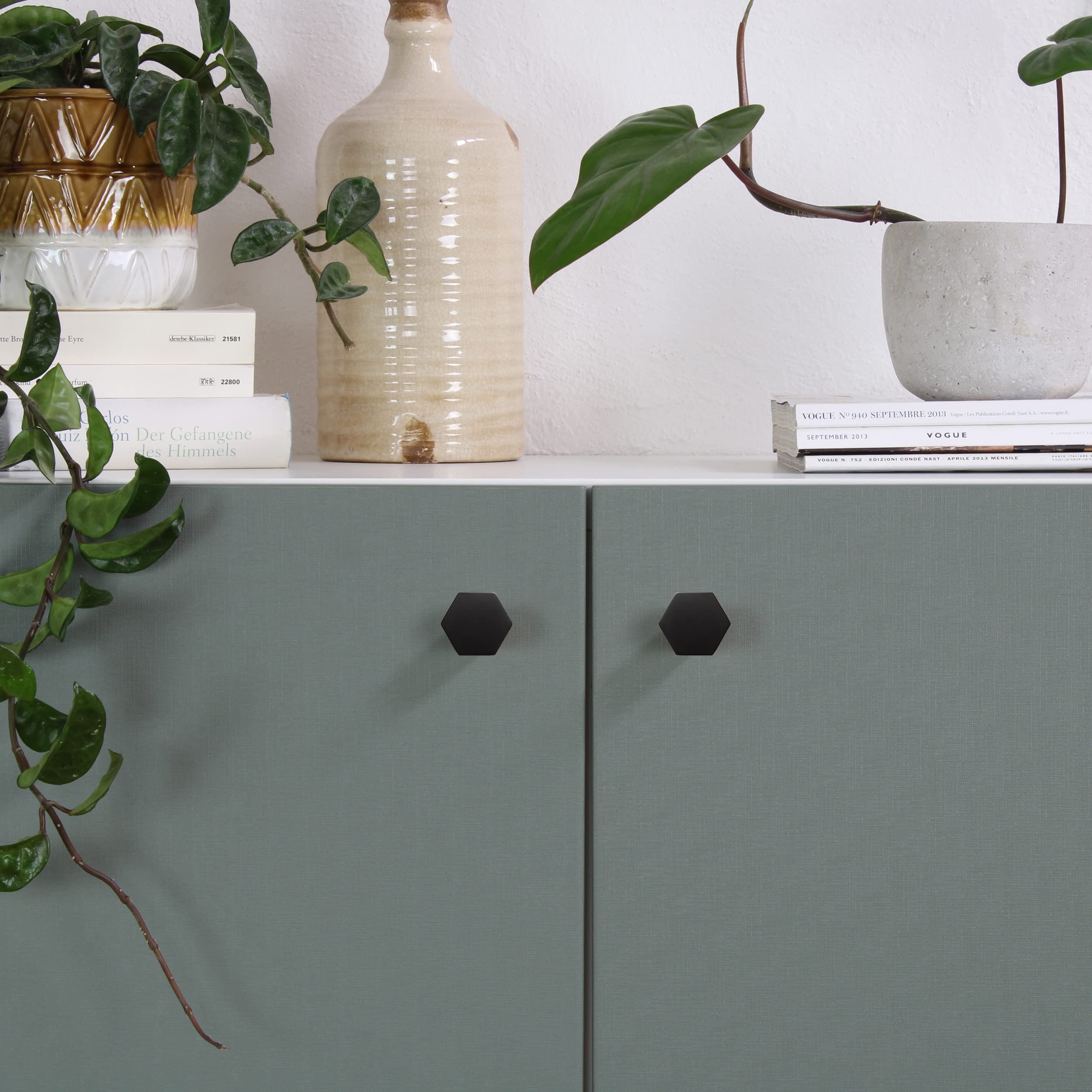 Natural Goods Berlin HEXAGON - Pomelli in metallo spazzolato per mobili, per porte, armadi, credenze, credenze, cassetti, da parete, con accessori di montaggio (10, nero)