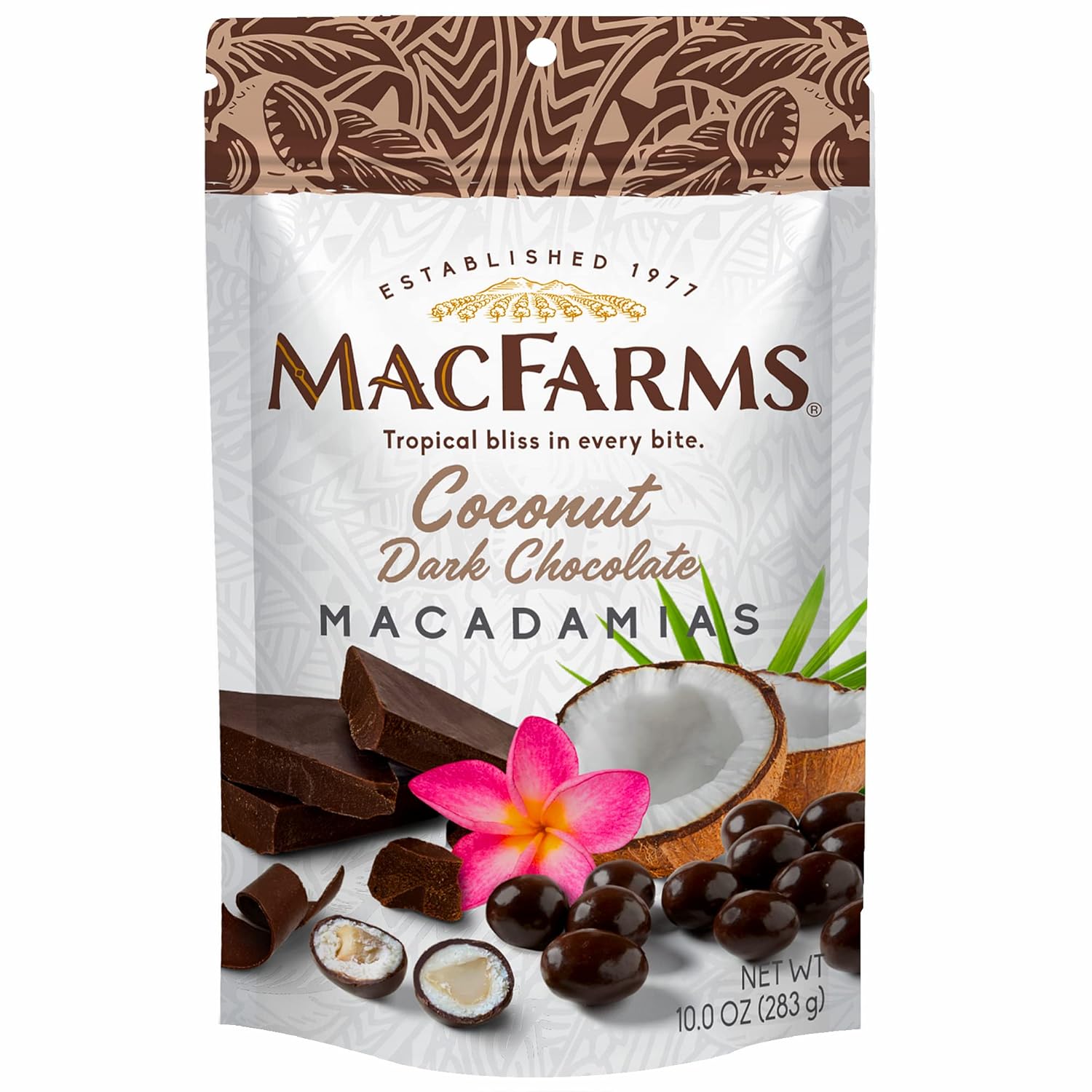 MacFarms Coconut Dark Chocolate Macadamia Nuts 10 Oz