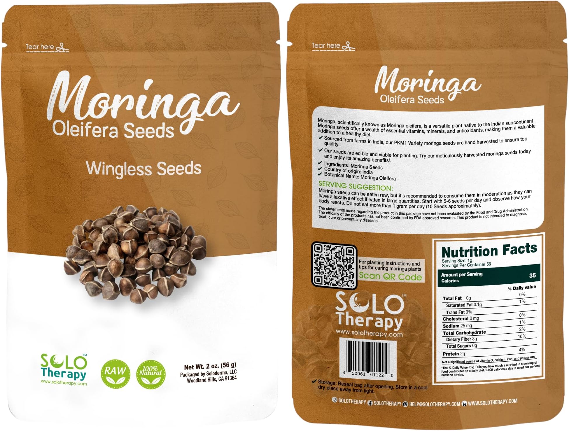 Moringa Seeds Wingless PKM1, Edible, Malunggay, Drumstick Tree Herbal Tea - Resealable Bag - 56 grams - Premium Quality (Moringa Seeds Wingless)