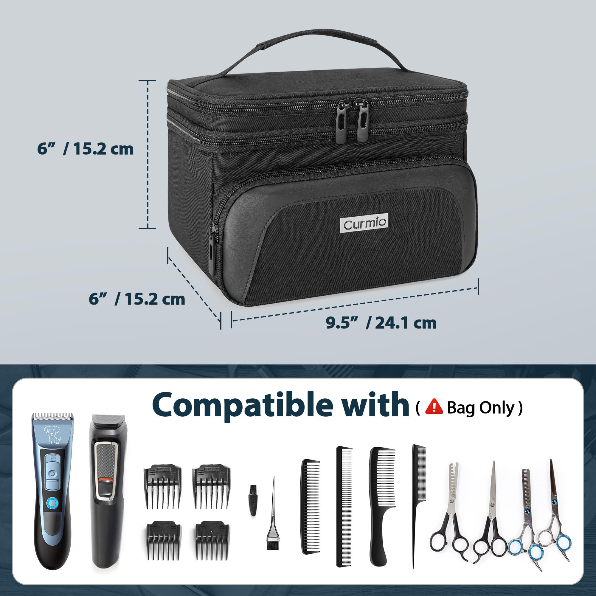 CURMIO Sac de Transport pour Tondeuse à Cheveux, Double Couche Étui Organisateur Compatible SUPRENT/Hatteker/Wahl, Noir