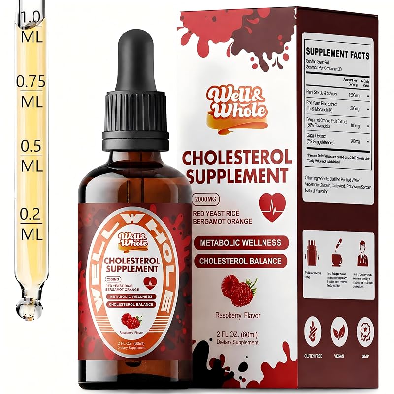 Well&Whole Suplemento Líquido de Esteróis Vegetais com Arroz Vermelho Fermentado, Guggul e Bergamota, 1.500 mg por porção, 60 mL