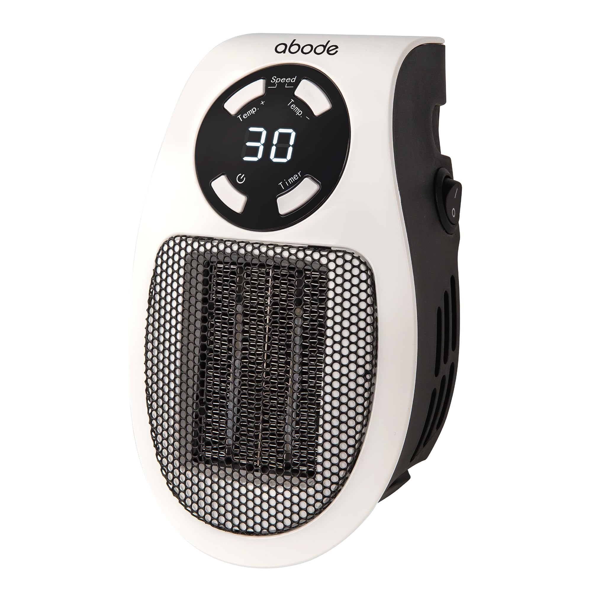 Abode 500W Compact Portable White Ceramic Plug in Heater with 2 Heat Settings & Overheat Protection, Electric Heater, LED Display, 12hr Auto Timer, 10m2 Room Size APH1001