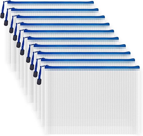 Miniatura 17 de AUSTARK - 10 bolsas de archivo con cremallera, bolsa de malla de plástico impermeable para oficina y escuela, bolsas de almacenamiento