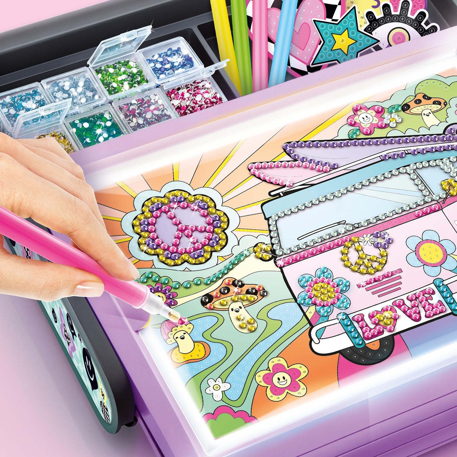 Canal Toys Style 4 Ever Diamond Art Studio. 3 in 1 LED case with Light up Board. Create Drawings, Diamond Posters, and Diamond Stickers. Age 6+