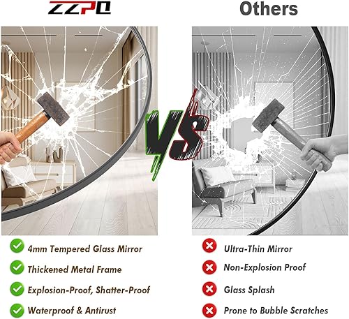 Miniatura 2 de Espejo redondo grande de 42 pulgadas, color negro, espejo de pared con marco de metal, moderno espejo de tocador circular de gran tamaño, espejos de