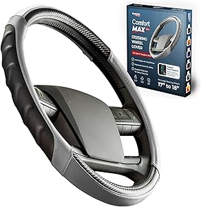 18 Inch Semi Truck Steering Wheel Cover – Premium Leather Grip for Class 8 Big Rigs, Freightliner, Kenworth & Peterbilt – Anti-Slip, Breathable Comfort for Long-Haul Drivers – Grey