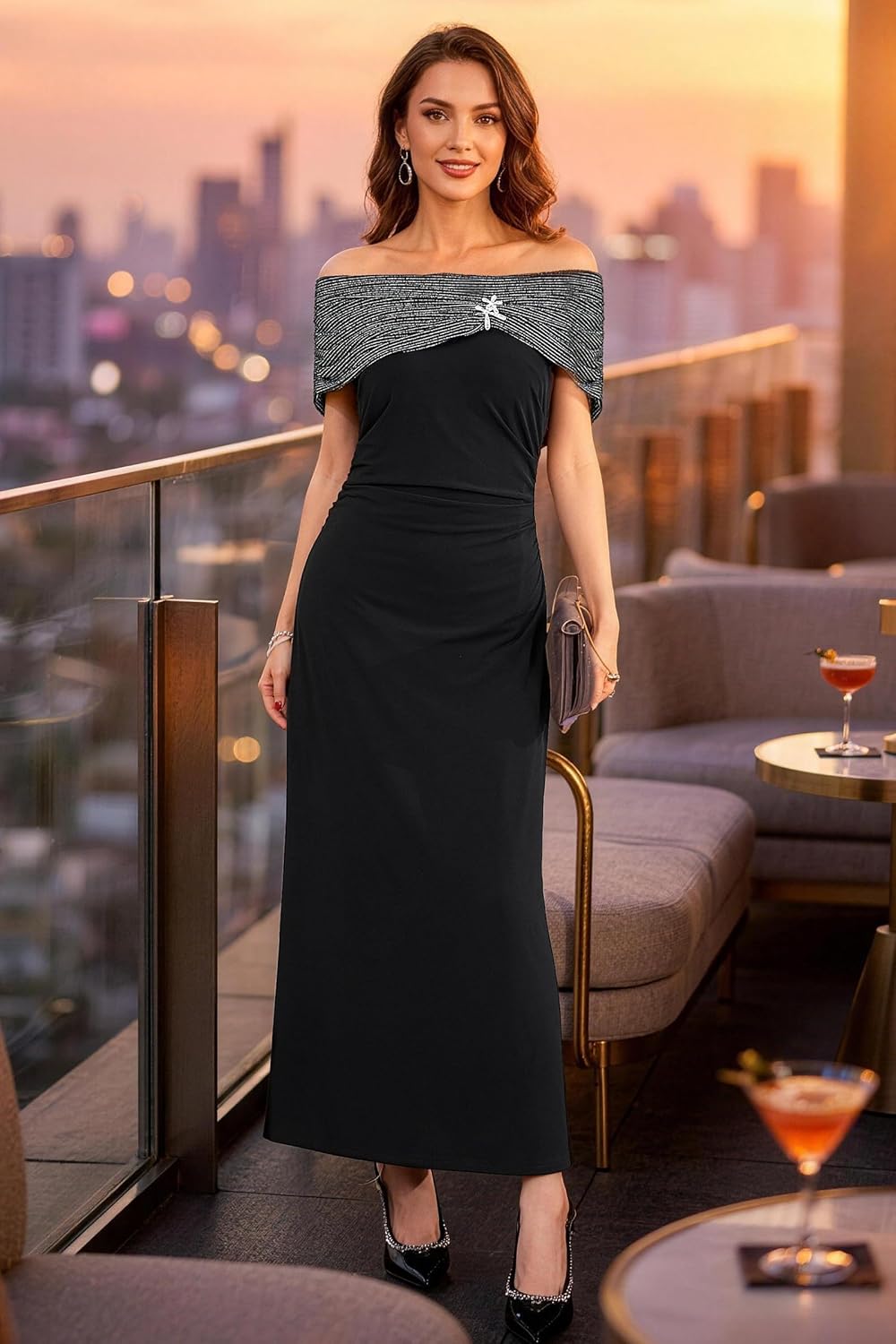 Women's Off The Shoulder Formal Dress Sleeveless Slim Formal Wedding Guest Evening Dresses,Summer Party Dresses