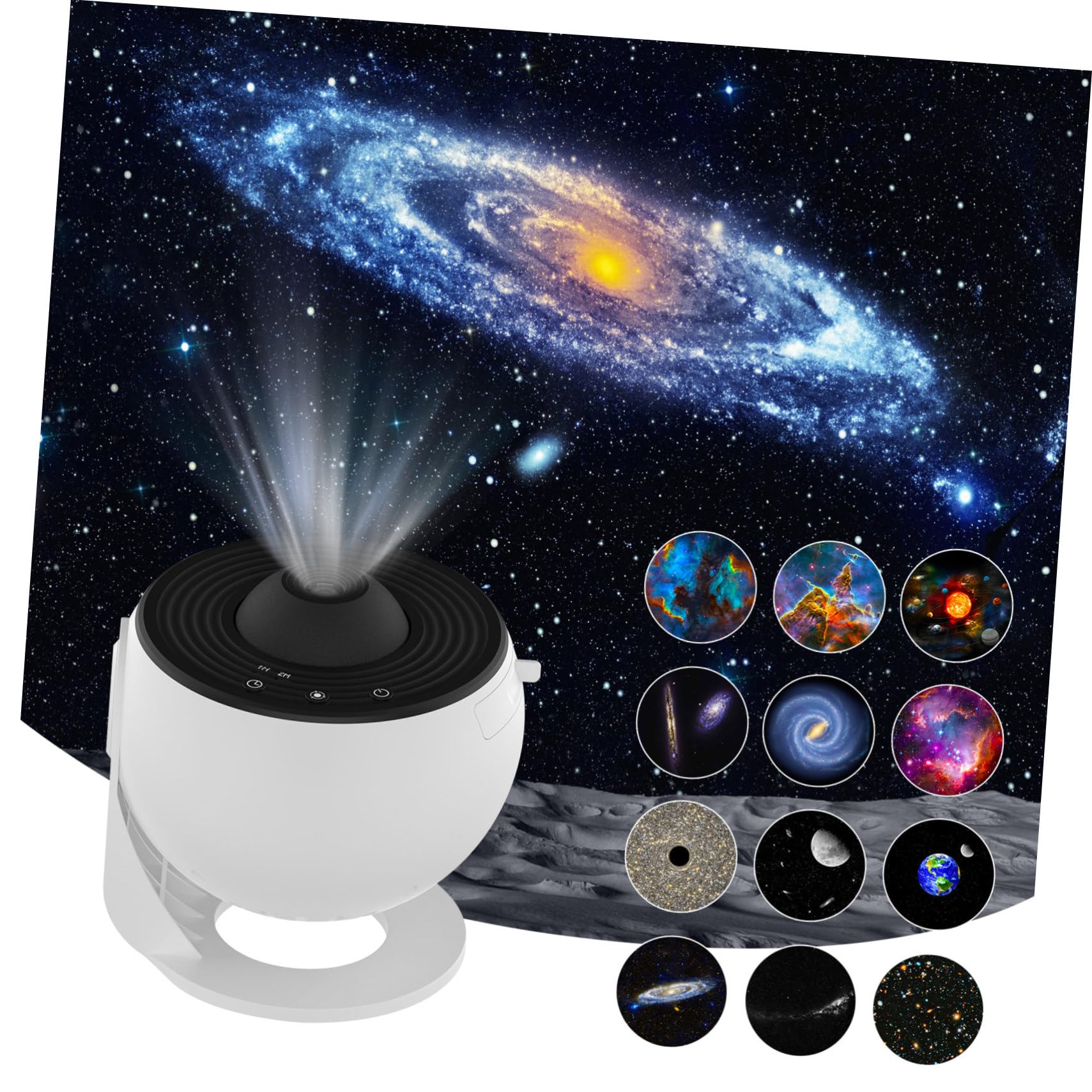 Angoily Proyector de Estrellas 1 Juego Abs PC con 12 Discos para Dormitorio | Luz Nocturna, Patrones Luna y Nebulosa, Cable USB Incluido, Giro 12 por Vuelta, Ruido bajo 30 Db
