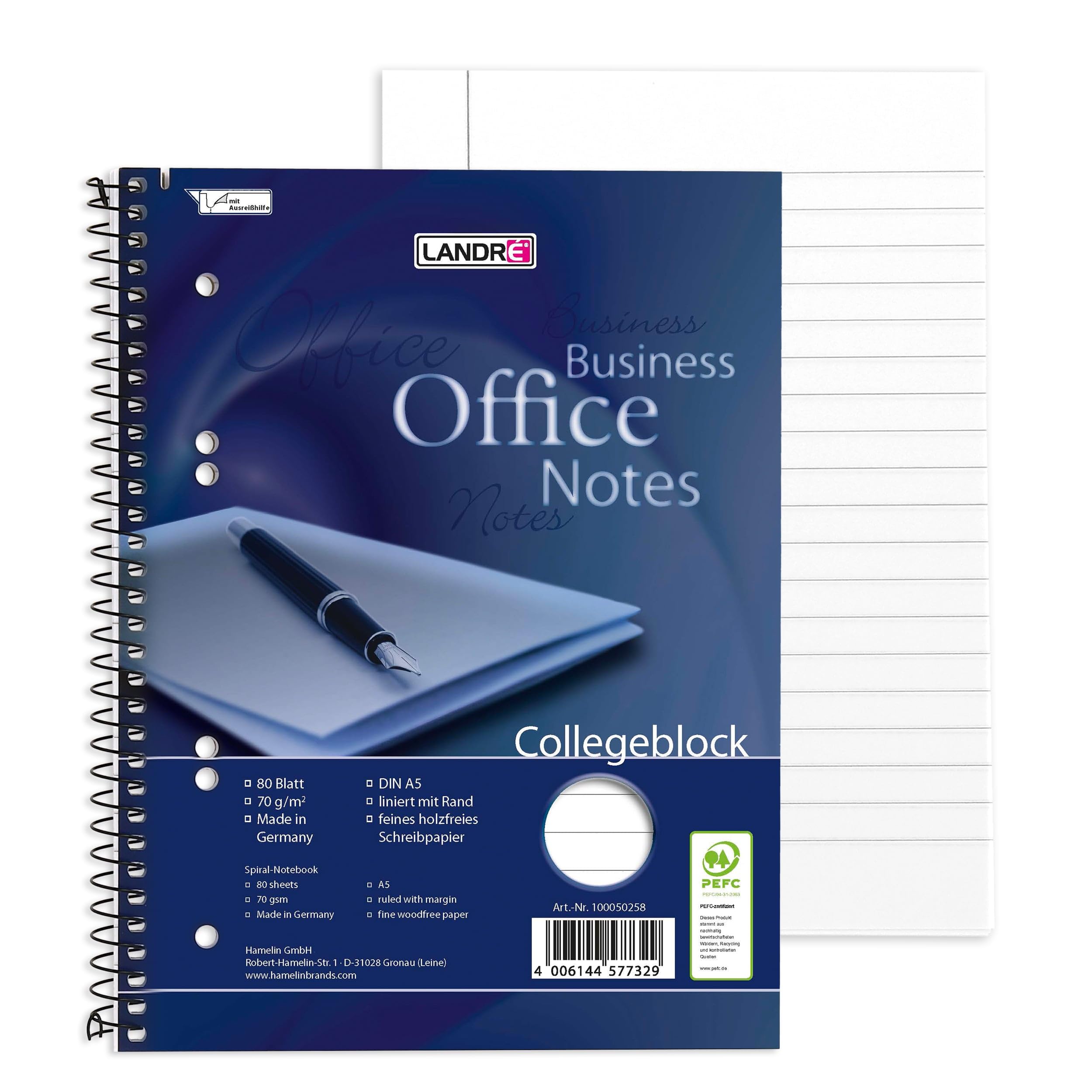 Landré Lot de 5 Cahiers Lignés A5 80 Feuilles Perforées