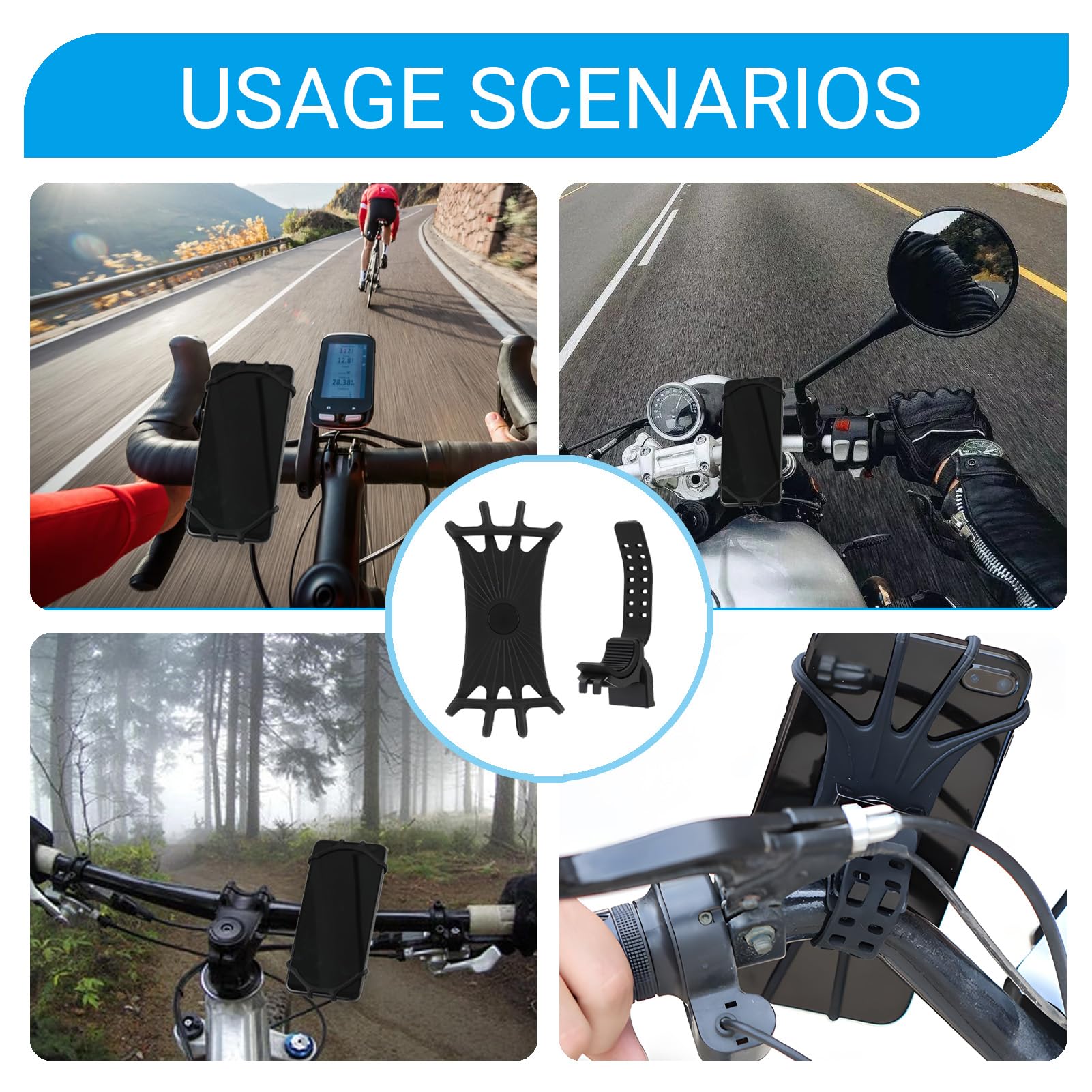 Soporte Universal para Teléfono Móvil para Moto Móvil Bicicleta Universal Instalación Rápida De 1 Segundo con Rotación 360° para Manillares De Bicicleta, Motocicleta, Scooter