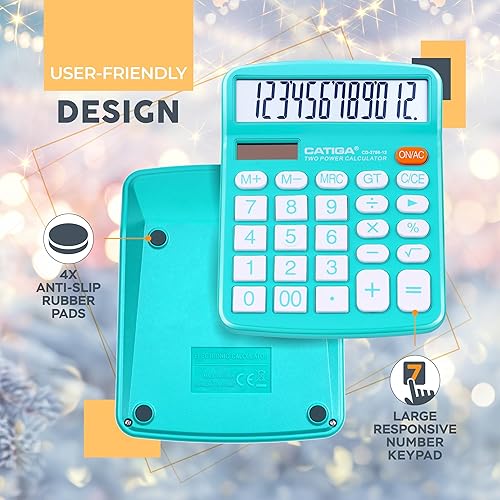 Vista 39 de CATIGA CD-2786 - Calculadora de escritorio de 12 dígitos con pantalla LCD grande y botón sensible, energía solar dual y batería, función estándar