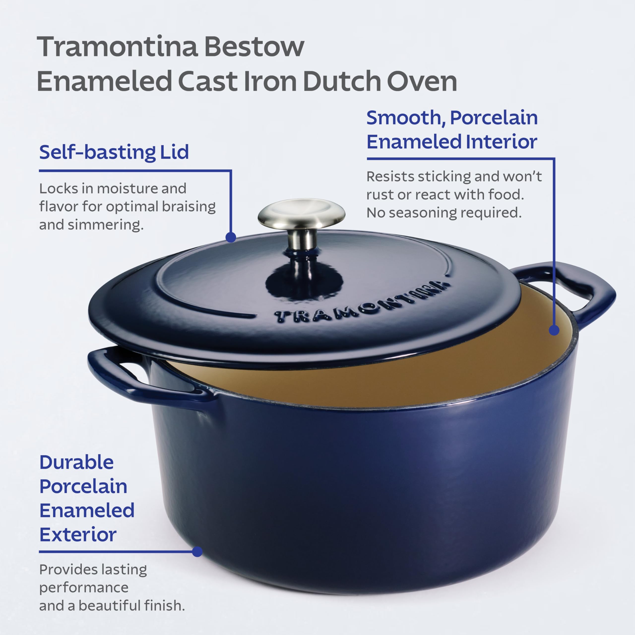 Tramontina Cocote in Ghisa Smaltata con Coperchio Blu Bestow 26 cm 6,2 L