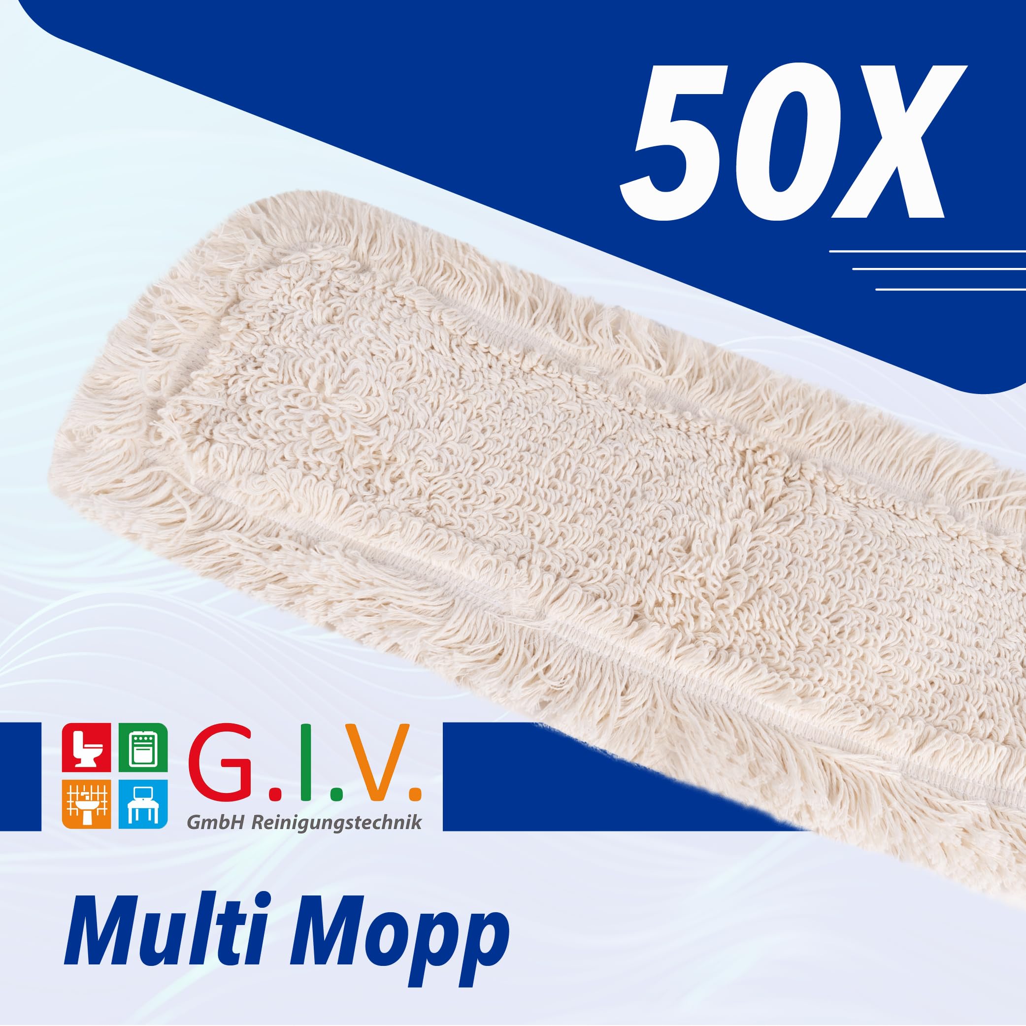 G.I.V. 10x Multi Mopp 50cm - Hochwertiger Baumwoll-Wischmopp + Polyester-Mix Bezug - für Industrie & Gebäudereinigung - Starke Saugkraft - Ersatzbezug Bodenwischer für alle gängigen Klapphalter (10x)