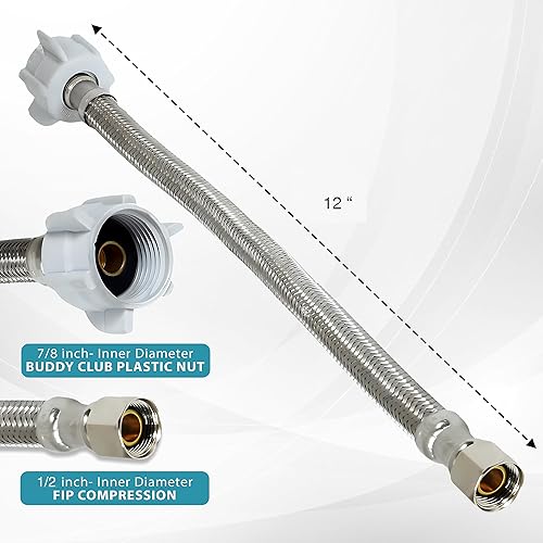 Miniatura 3 de Conector de inodoro  Manguera trenzada de acero inoxidable con rosca de 12 pulgada FIP x 78 hembra Ballcock  Línea de suministro de agua de inodoro