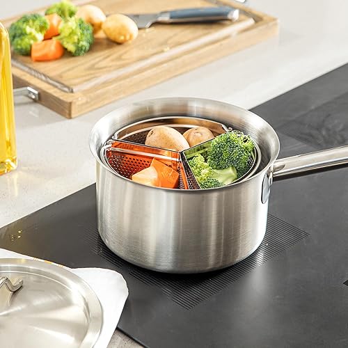 Miniatura 6 de Restaurantware Cesta de vapor para olla de cocina de 3 piezas, acero inoxidable, separador de trío perforado para cocinar verduras, albóndigas,